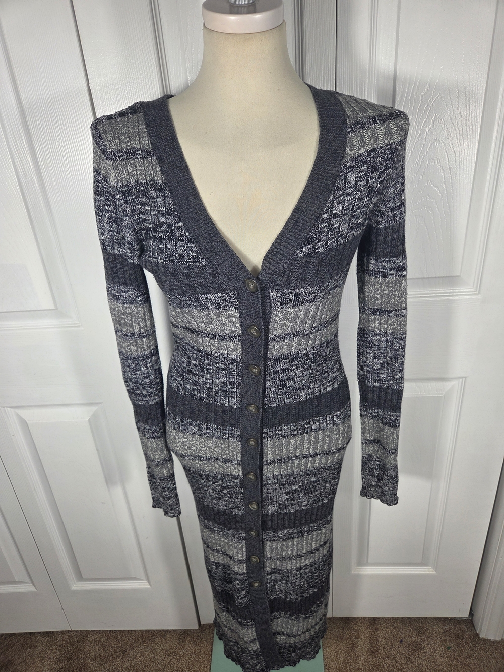 Free People XS Gray Striped Duster Cardigan